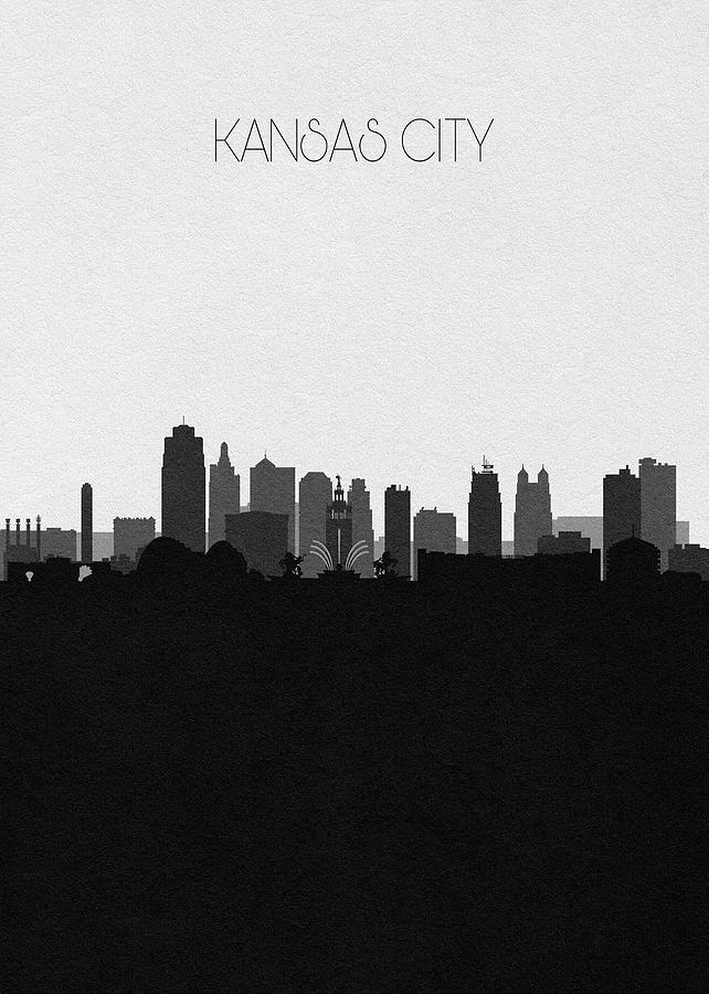 Kansas City Cityscape Art V2 Drawing by Inspirowl Design