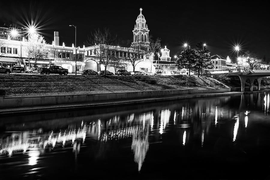 Kansas City Country Club Plaza Lights - Black and White Photograph by Gregory Ballos