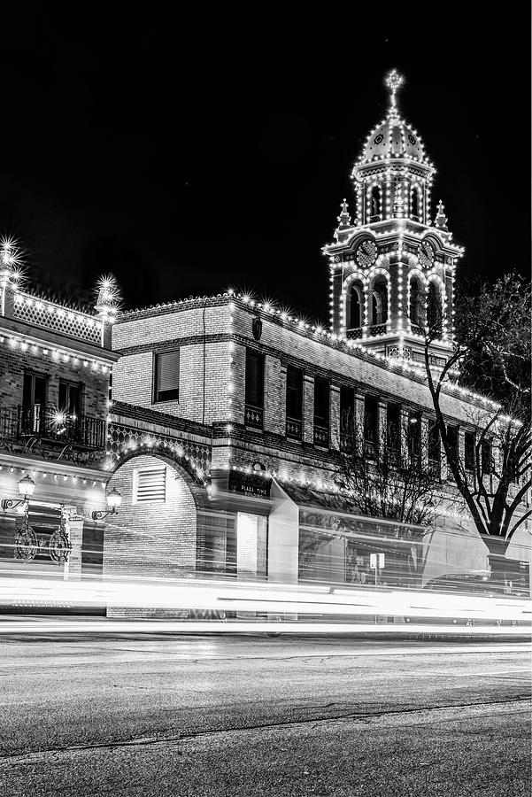 Kansas City Country Club Plaza Lights - Monochrome Photograph by Gregory Ballos