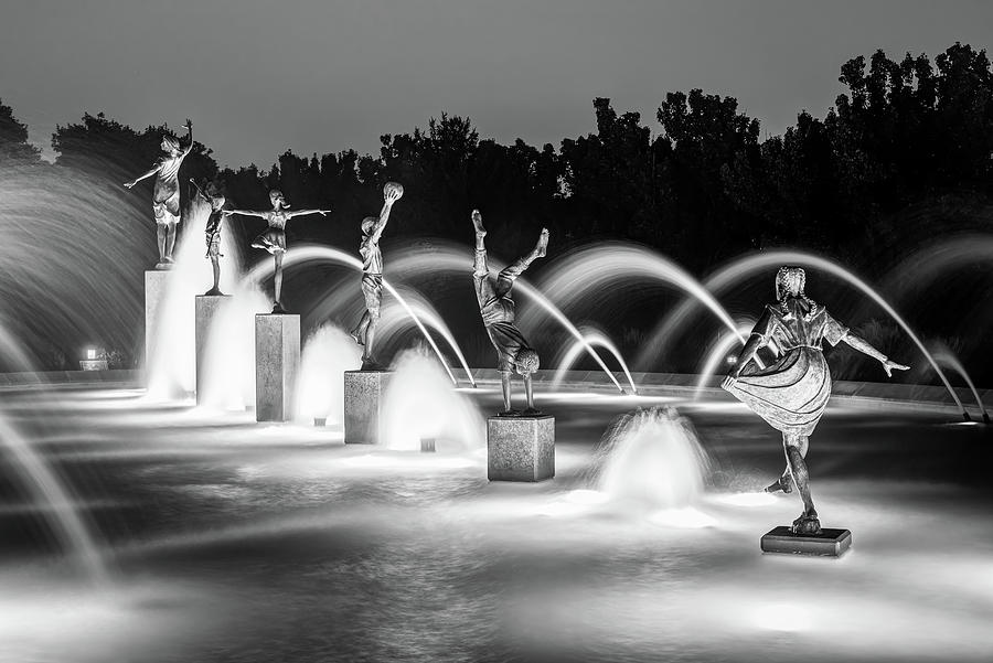 Kansas City Photograph - Kansas City Fountain of Playing Children - Black and White by Gregory Ballos