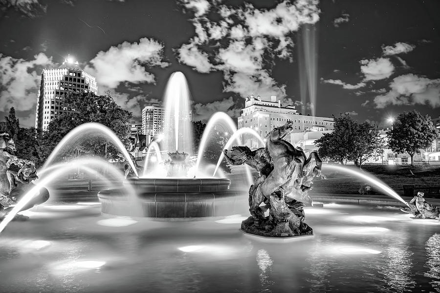 Black And White Photograph - Kansas City J.C. Nichols Fountain in the Plaza - Black and White by Gregory Ballos