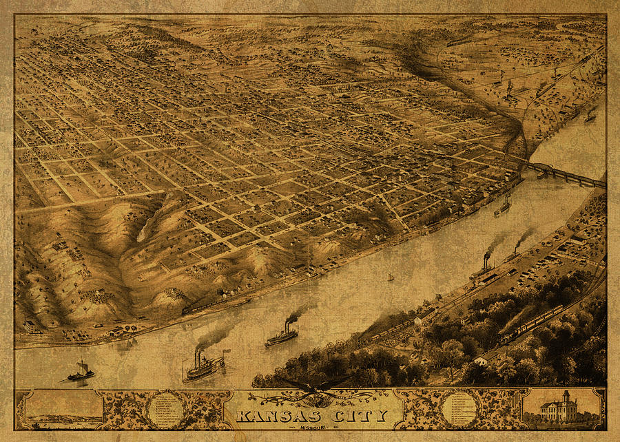 Kansas City Mixed Media - Kansas City Missouri Vintage City Street Map 1869 by Design Turnpike