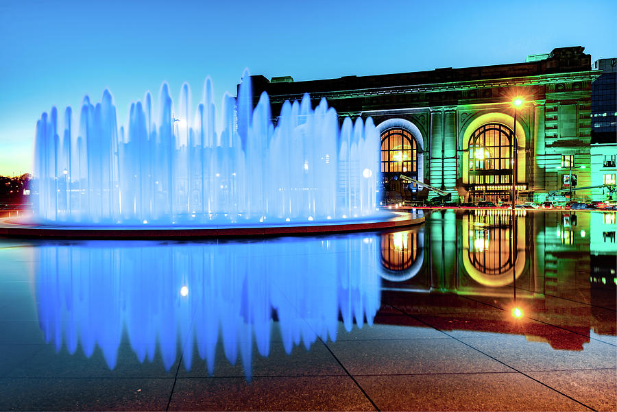 Kansas City Royal Blue Fountain - Union Station Photograph by Gregory Ballos