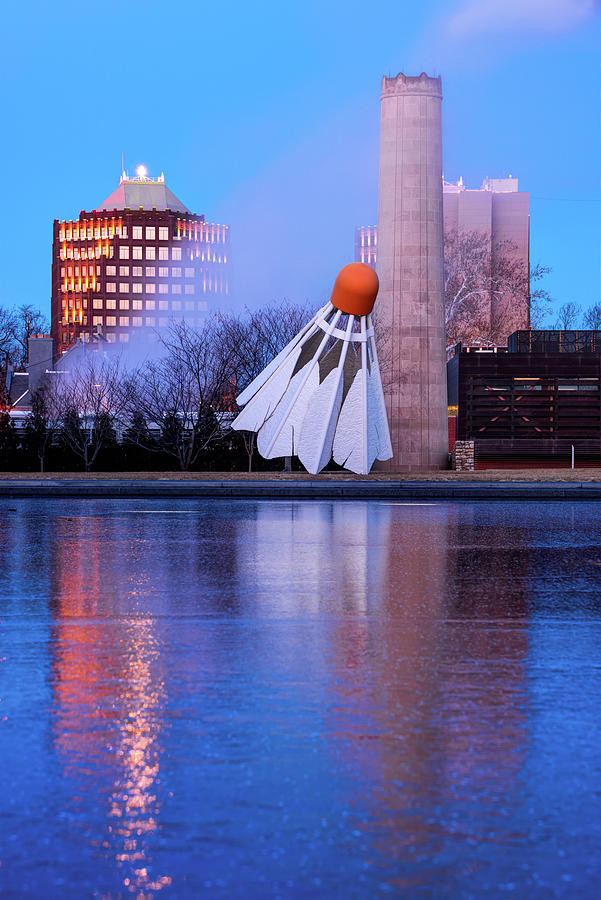 Kansas City Shuttlecock Reflections on Ice Photograph by Gregory Ballos