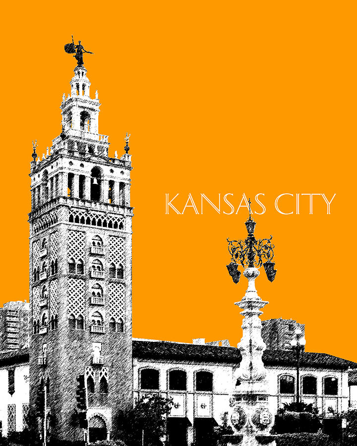 Architecture Digital Art - Kansas City Skyline 2 - Dark Orange by DB Artist