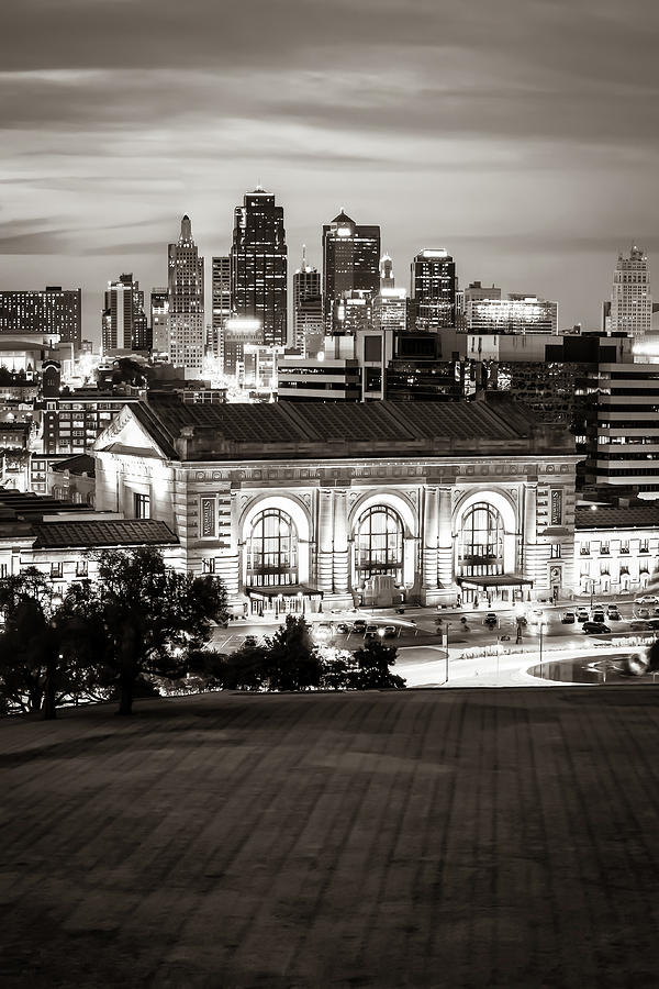 Kansas City Skyline and Union Station - Classic Sepia Monochrome Photograph by Gregory Ballos