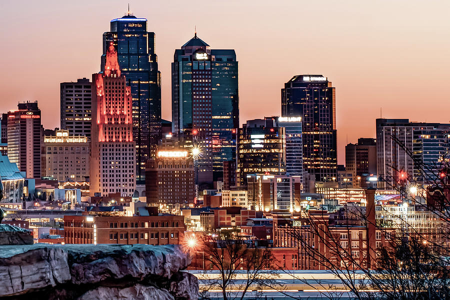 Kansas City Skyline At Red Dawn Photograph by Gregory Ballos