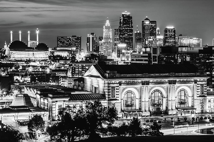 Kansas City Skyline Over Union Station - Black and White Edition Photograph by Gregory Ballos