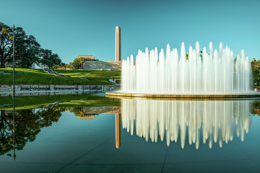 Kansas City Union Station Fountain And War Memorial Reflections Photograph