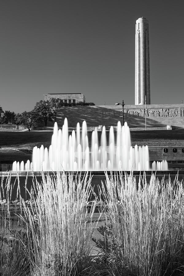 Kansas City Photograph - Kansas City Union Station Fountain Under the War Memorial - Monochrome by Gregory Ballos