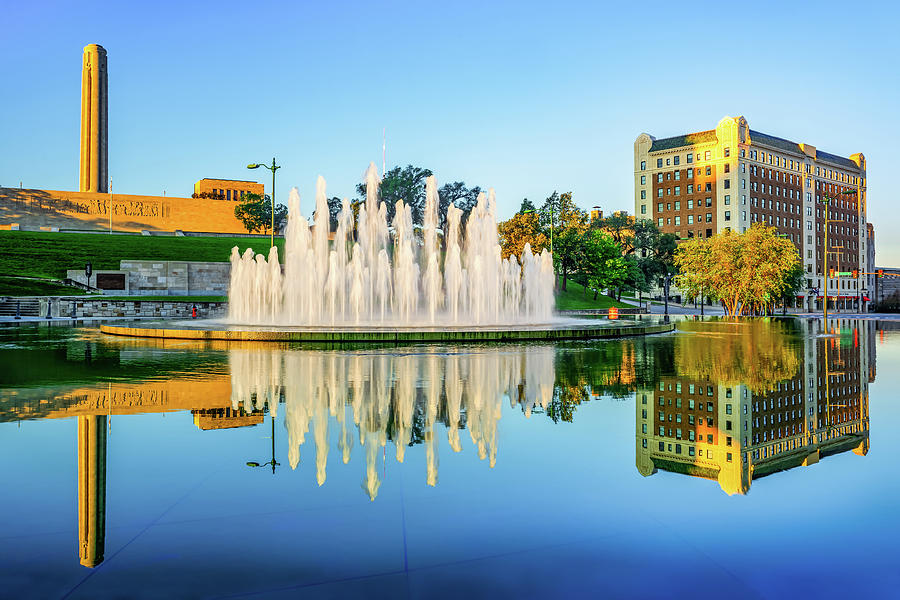 Kansas City War Memorial Fountain Reflections Photograph