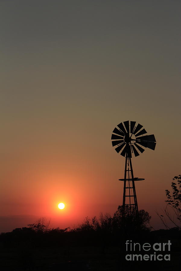 Kansas Colorful Sunset With Windmill Silhouette Digital Art