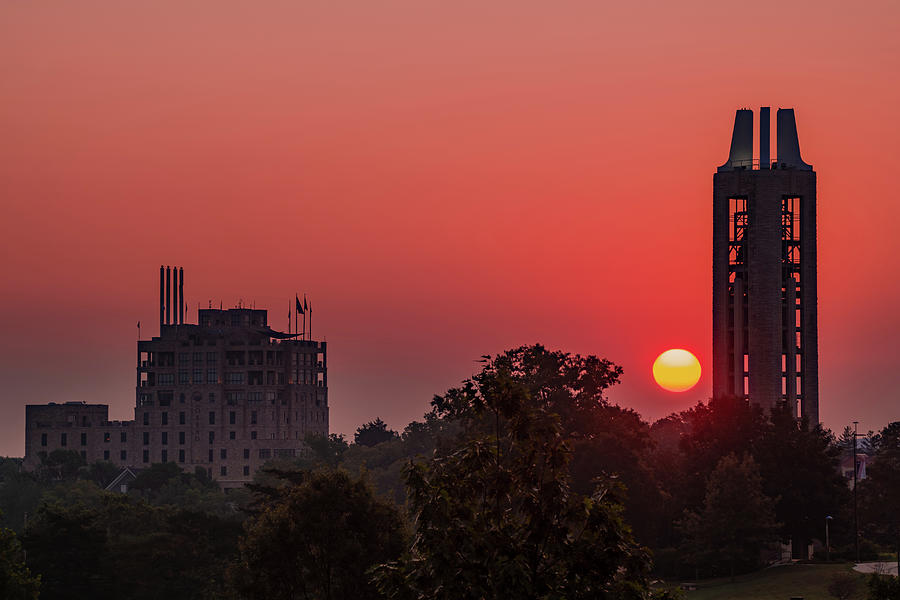 Kansas University Skyline Red Dawn Sunrise Photograph by Gregory Ballos