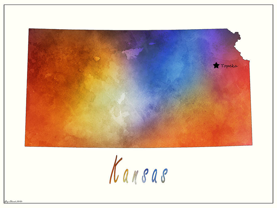 Kansas Watercolor Map Style 3 Painting by Greg Edwards