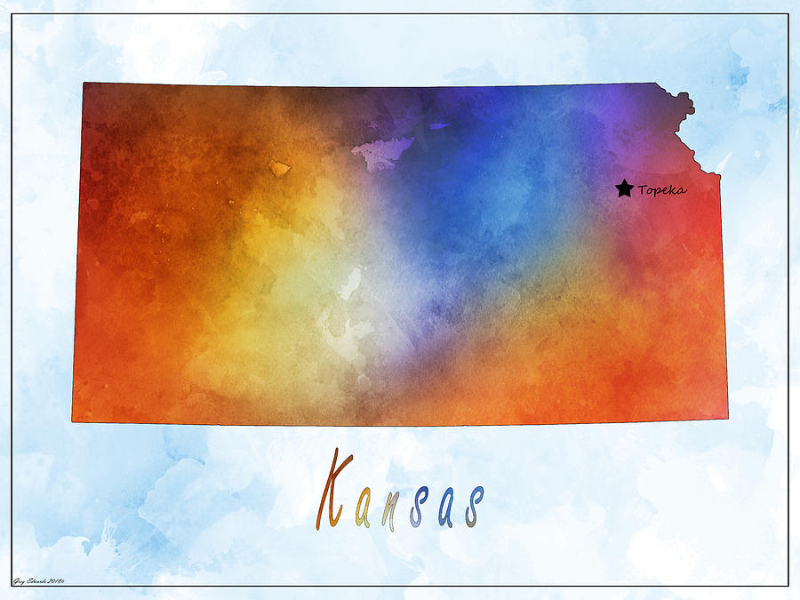 Kansas Watercolor Map Style 5 Painting by Greg Edwards