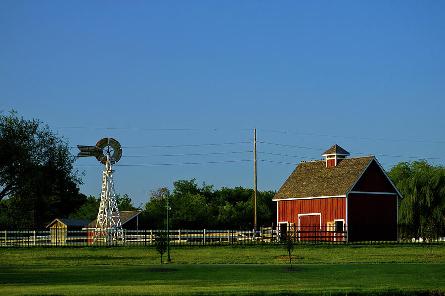Kansas, Wichita, Barn And Windmill Digital Art by Claudia Uripos