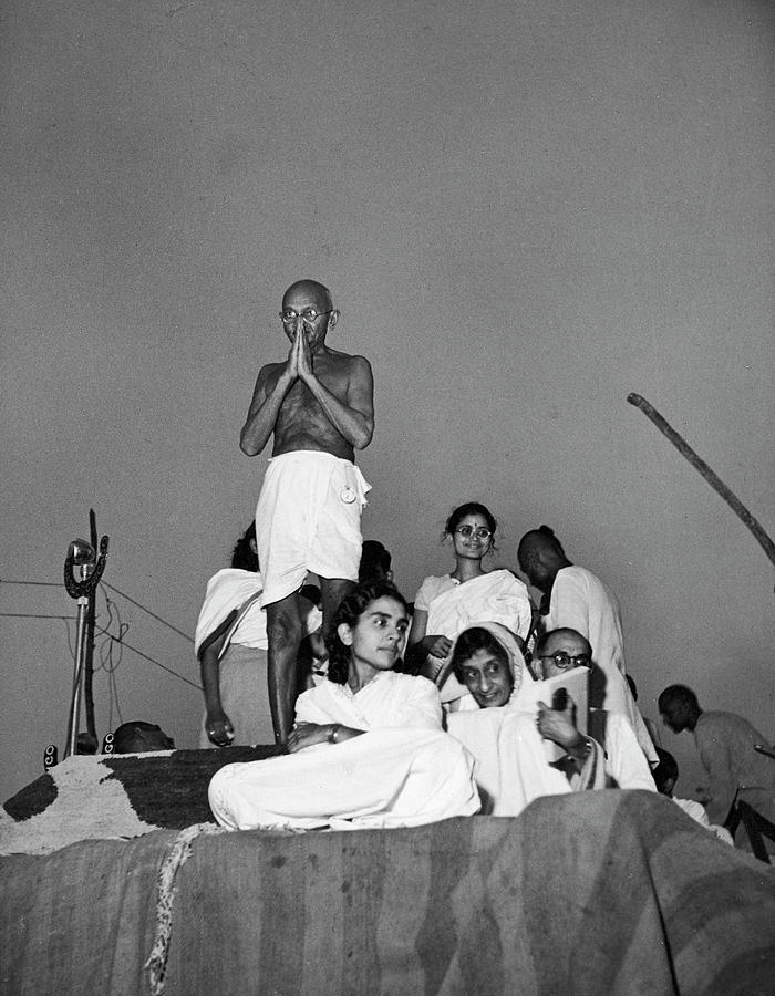 Vintage Photograph - Kanu Gandhi ;Pyarelal;Mohandas K. Gandhi;Sushila Pai;Raj Kumari by Margaret Bourke-White