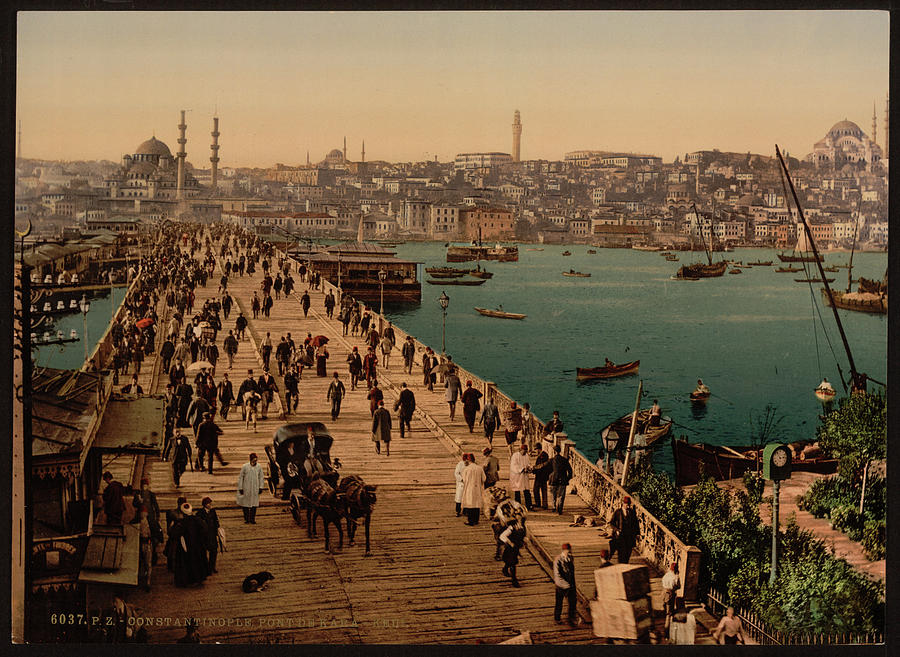 Kara-Keui (Galata) bridge, Constantinople, Turkey Painting by 