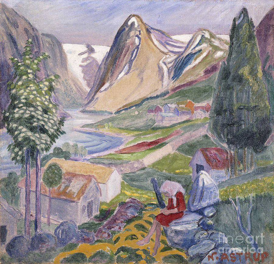 Kari At Sunde; Kari Paa Sunde Painting by Nikolai Astrup