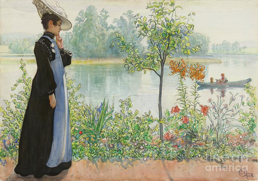 Karin By The Shore, 1908 Watercolor On Paper Painting by Carl Larsson