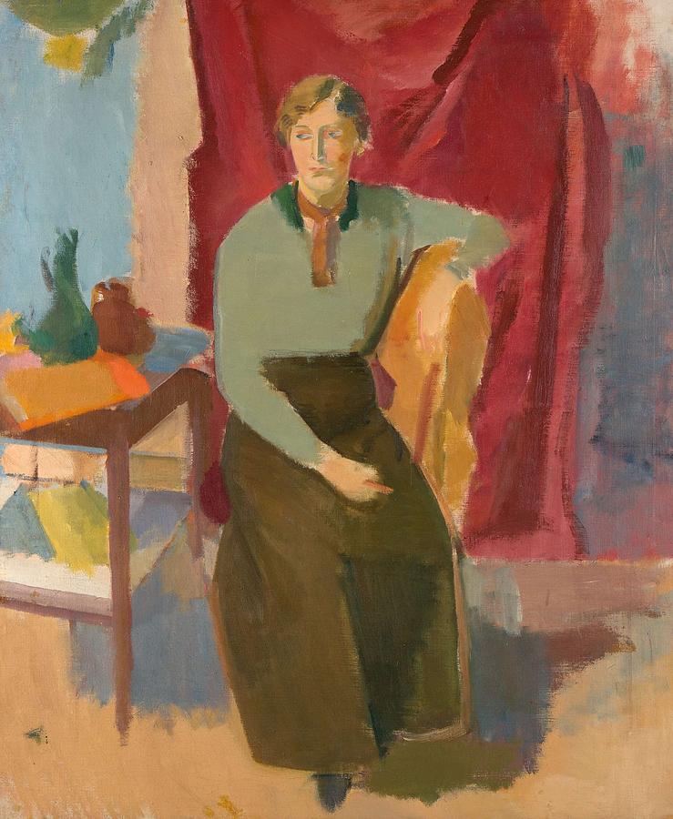 KARL ISAKSON,  Sitting woman in green blouse Painting by Karl Isakson