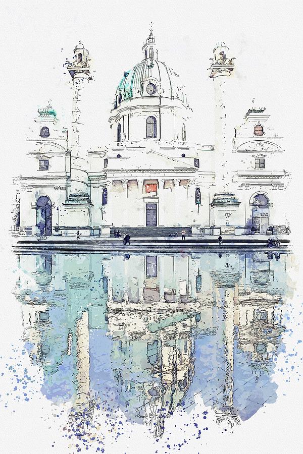 Karlskirche, Vienna, Austria    watercolor by Ahmet Asar Painting by Celestial Images