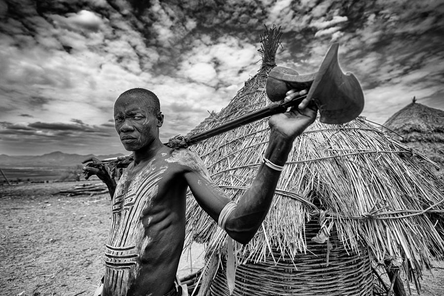 Karo Photograph - Karo-tribe-guard-with-painted-body by Veli Aydogdu