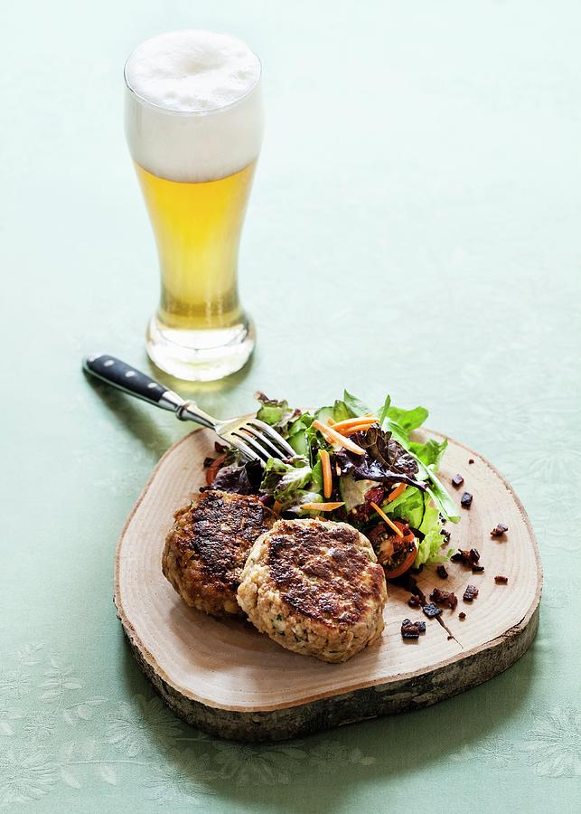 Kaspresskndel bread And Cheese Dumplings With Amixed Salad And A Beer Photograph by Julia Hildebrand