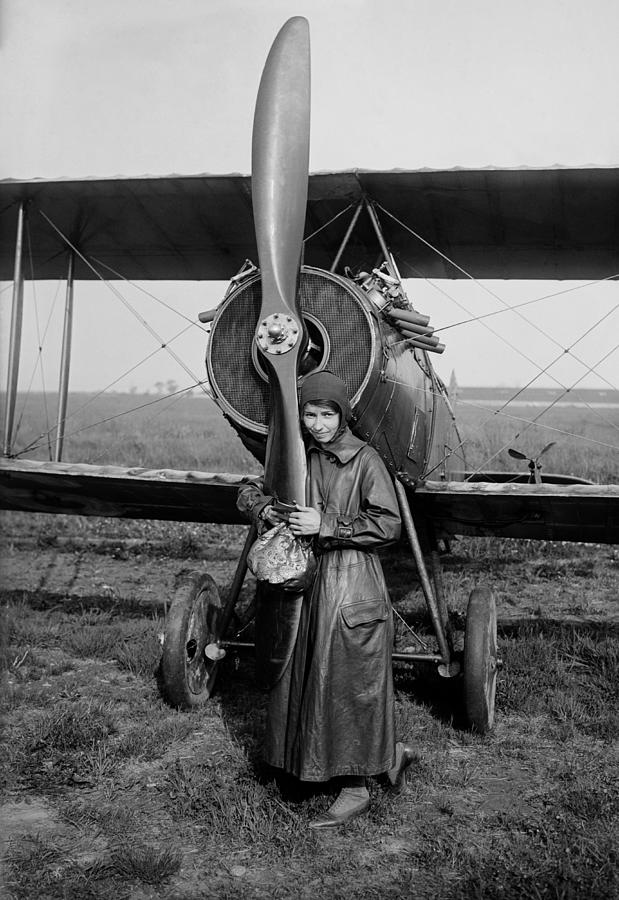 Katherine Stinson With Biplane - 1917 Photograph by War Is Hell Store