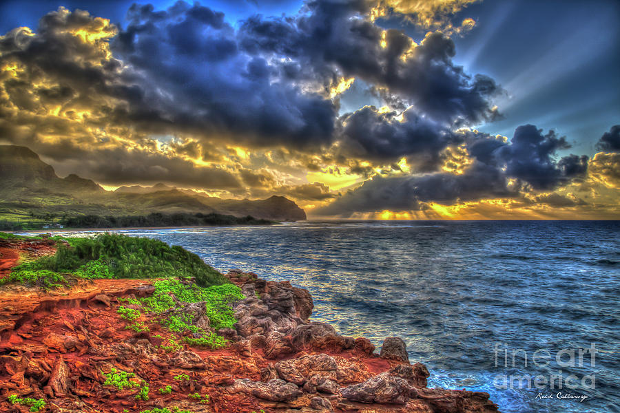 Kauai Sunrise Seascape Mahaulepu Beach Kauai Hawaii Art Photograph by Reid Callaway