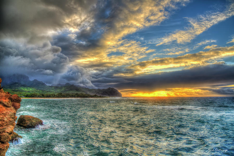 Kauai Sunrise Spectacular Hawaiian Seascape Landscape Art Photograph by Reid Callaway