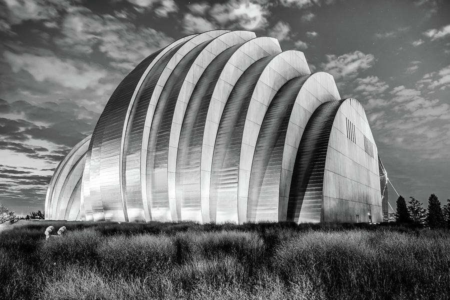 Kauffman Center at Dawn - Kansas City Architectural Monochrome Photograph by Gregory Ballos