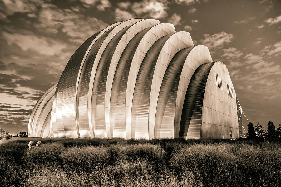 Kauffman Center at Dawn - Kansas City Architectural Sepia Contrasts Photograph by Gregory Ballos