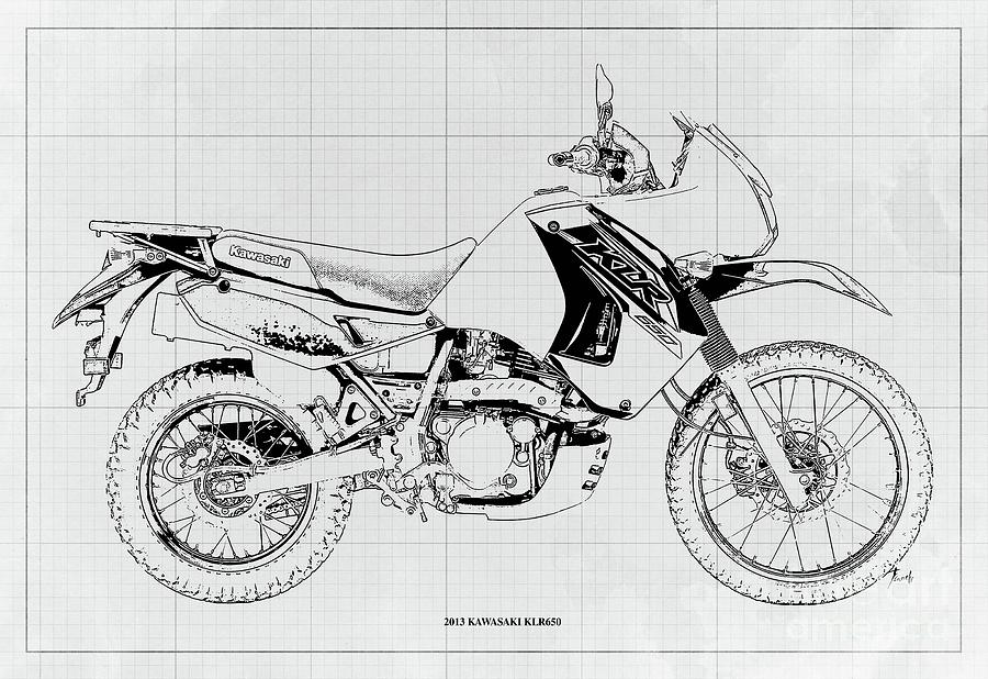 Kawasaki KLR650 Blueprint Background Custom for Yasmeen Original Artwork Drawing by Drawspots
