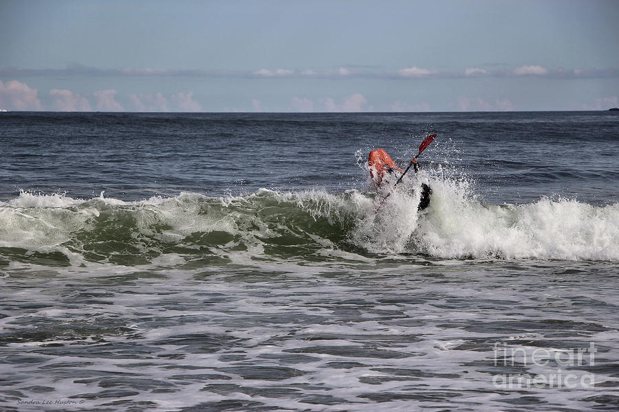 Kayaker Against A Wave At Popham Beach, Maine Photograph by Sandra Huston