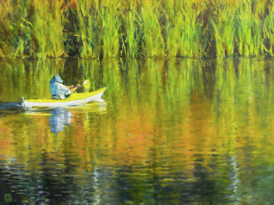 Kayaking Lafayette Reservoir Painting by Kerima Swain