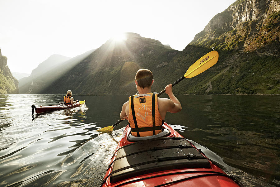 Kayaking On Geirangerfjord, Norway Digital Art by Richard Taylor