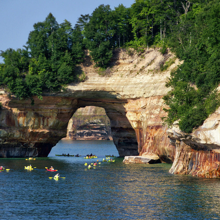 Kayaking Pictured Rocks National Lakeshore UP Michigan SQ Format Photograph by Thomas Woolworth