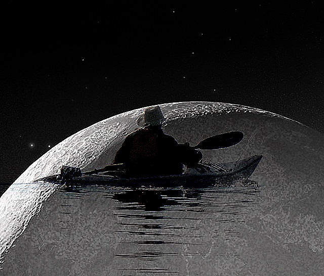 Science Fiction Digital Art - Kayaking the \Moon by Cliff Stright
