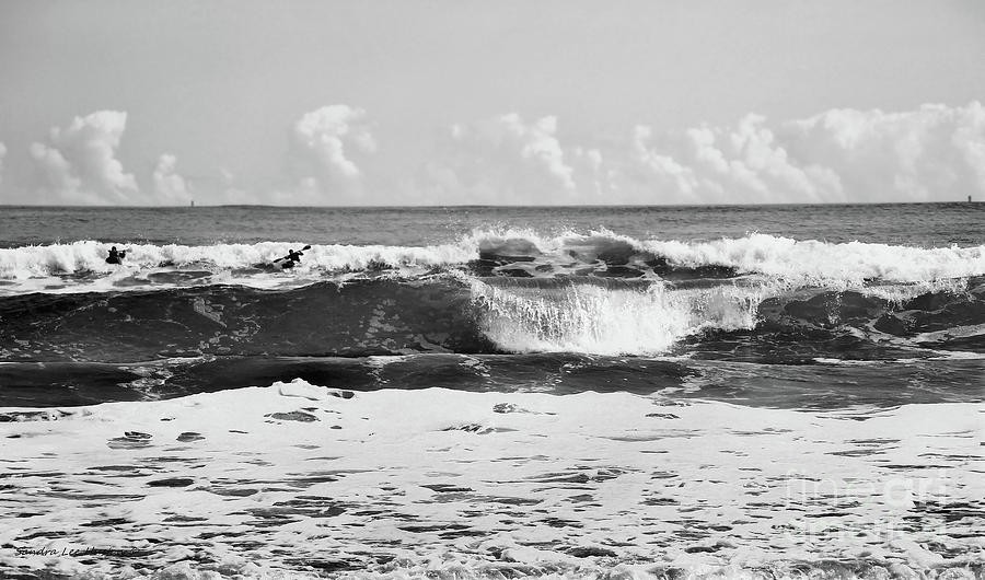 Kayaking The Surf At Popham, Maine In Black and White Photograph by Sandra Huston