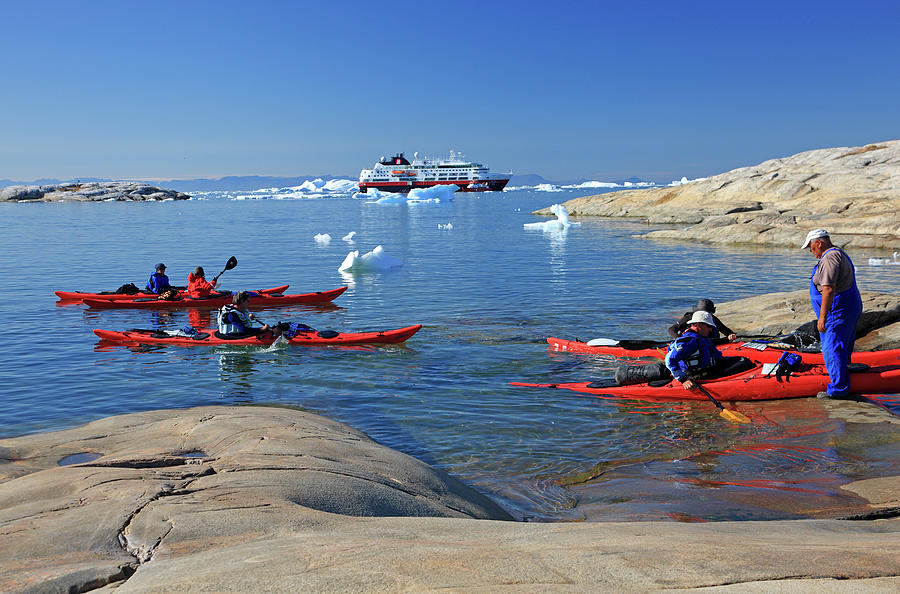 Kayaks At Disko Bay, Greenland Digital Art by Gunter Grafenhain