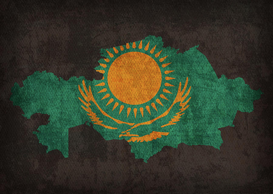 Kazakhstan Country Flag Map Mixed Media By Design Turnpike Pixels 