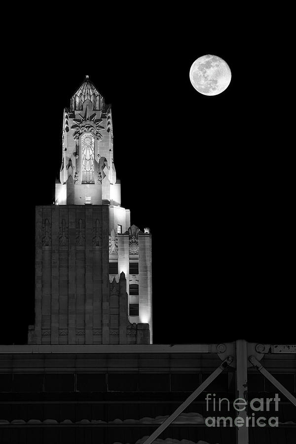 Kansas City Power and Light Tower under the Supermoon Photograph by Dennis Hedberg
