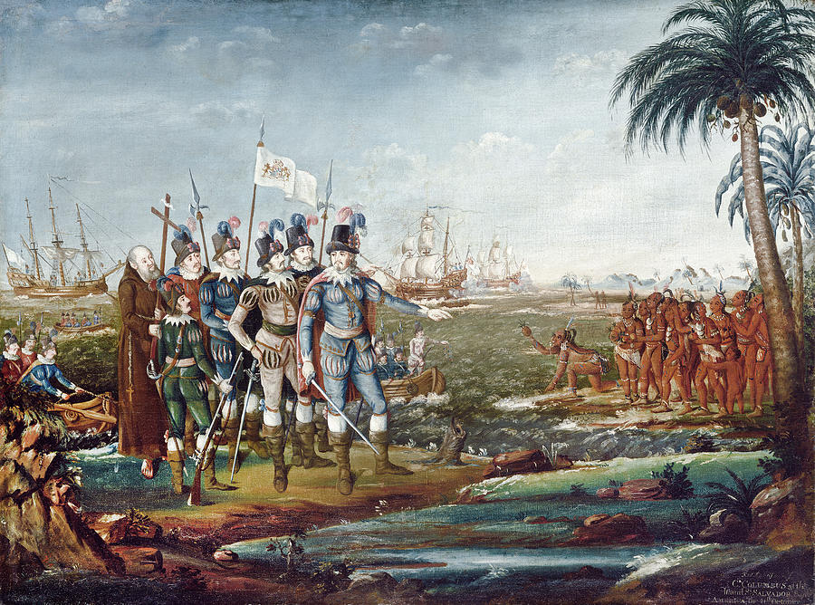 Columbus Painting - First Landing of Christopher Columbus #1 by Frederick Kemmelmeyer