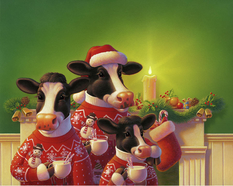 Kemps Christmas Cows Painting By Leland Klanderman