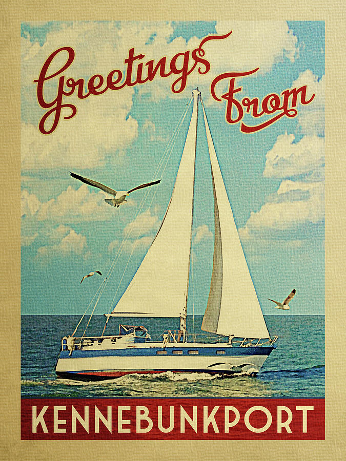 Kennebunkport Sailboat Vintage Travel Digital Art by Flo Karp