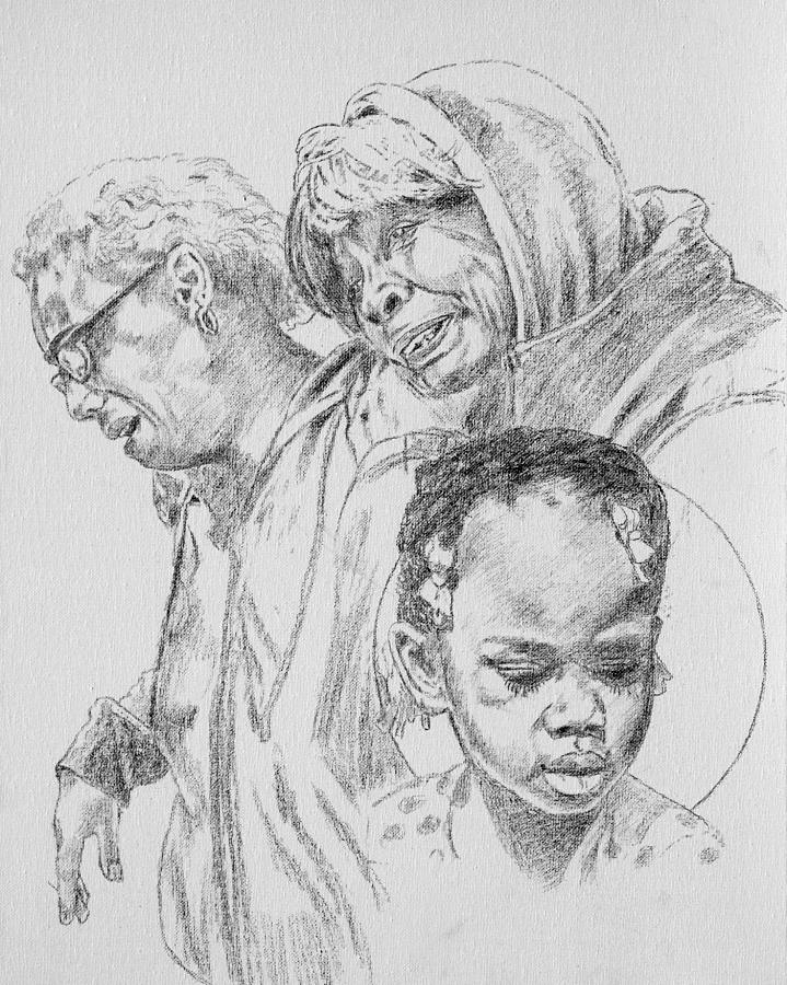 Kennedi Powell and Grandmother Drawing by John Lautermilch