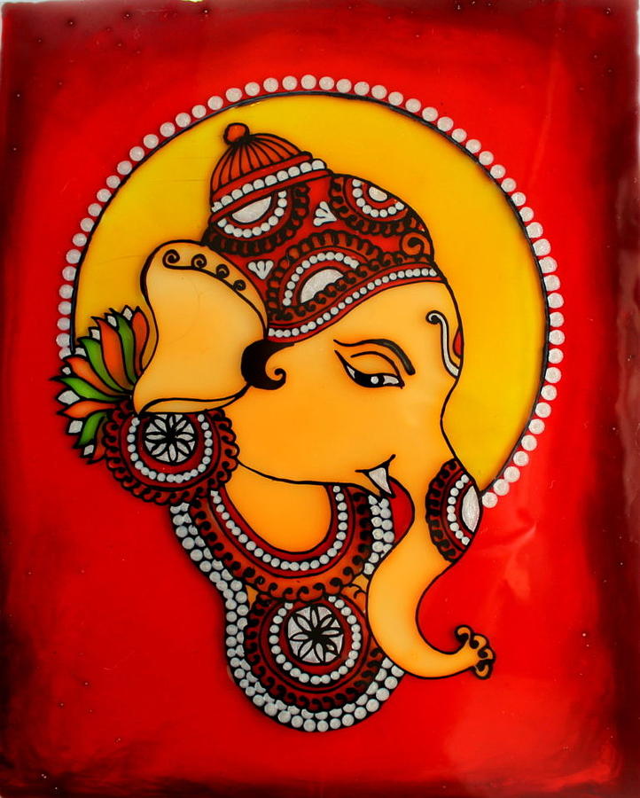 Kerala mural painting Ganesha Glass Art by Jayshree Das