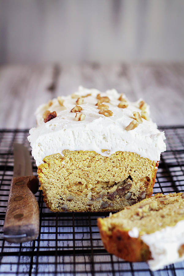 Keto Carrot Cake With Almond Flour And Walnuts And Frosted With A Sugar Free Cream Cheese Frosting Photograph by Stephanie Frey