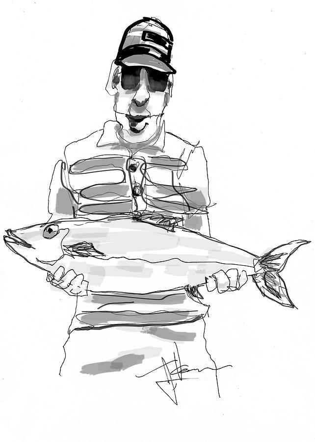 Kevs Big Catch Drawing by Jim Vance